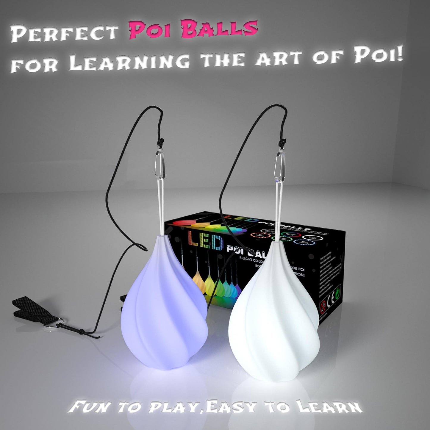 Papi Dada LED Poi Balls Set - Multicoloured Light-Up Juggling Balls for Kids & Adults, Ideal for Beginners & Professionals, Medium Size