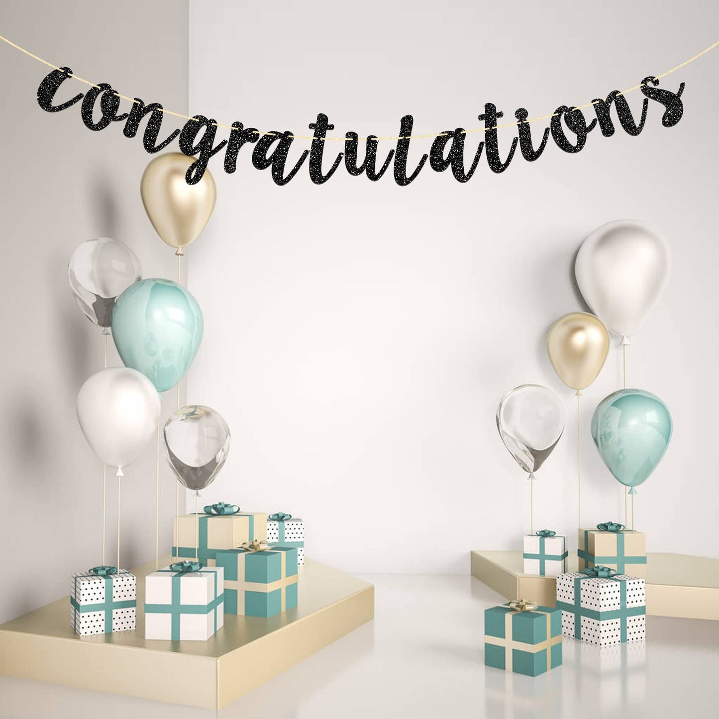 Black Glitter Congratulations Banner for Wedding, Anniversary, Graduation, Congrats Master Bunting, Retirement Party Decorations