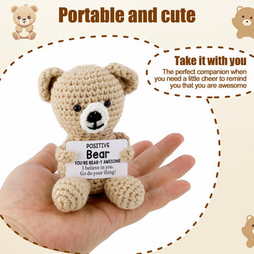 Toymis Positive Bear, Mini Crochet Bear Doll Knitted Bear Toy Emotional Support Animals Crochet Stuffed Bear For Birthday Party