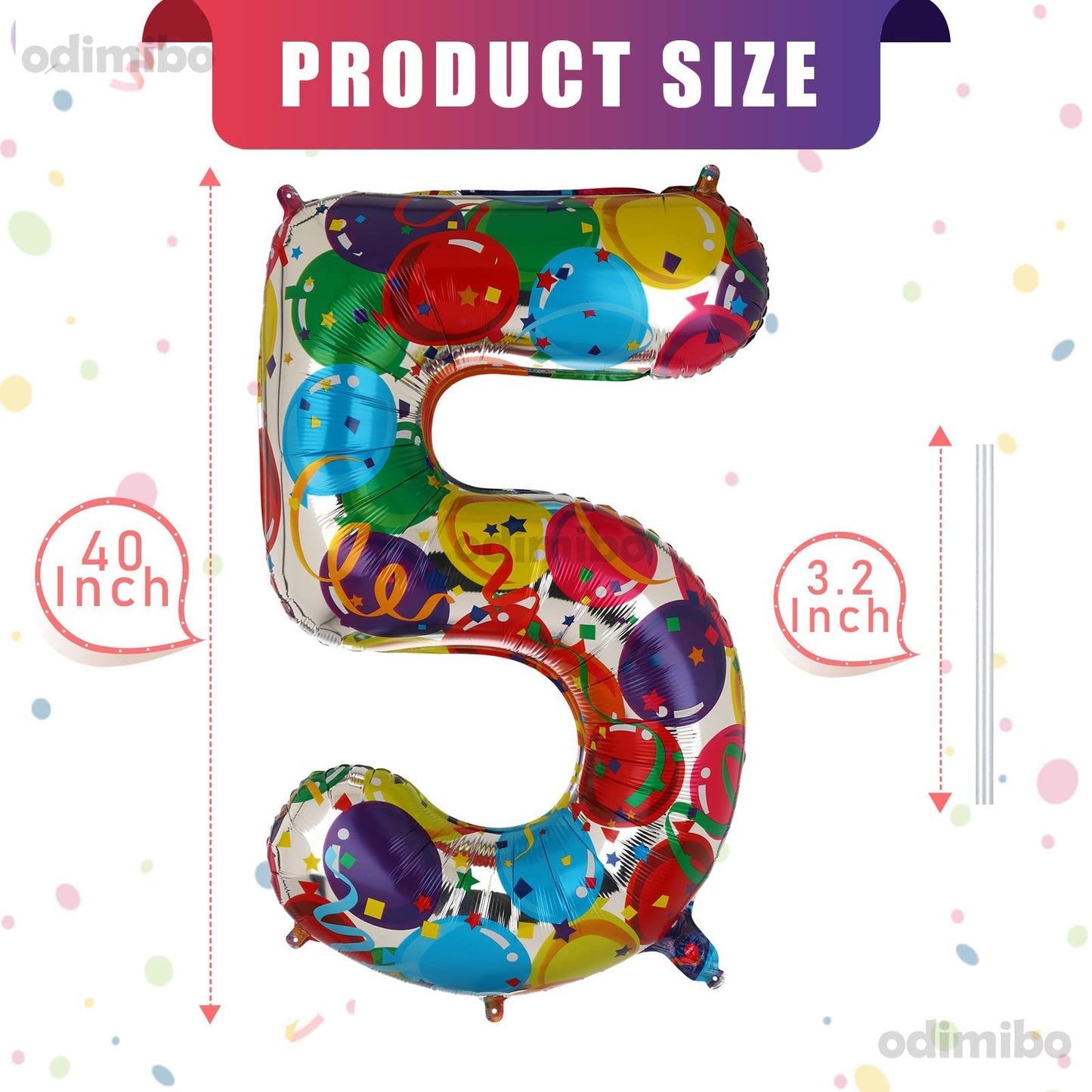 Large Rainbow Number 5 Foil Balloons 40 Inch Helium Big Mylar 2Nd Balloon For Birthday Party Decoration Neon