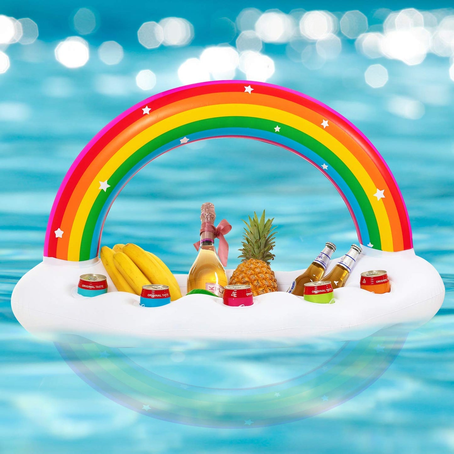 Vickea Inflatable Rainbow Cloud Drink Holder, Pool Float Party Accessories For Water Fun