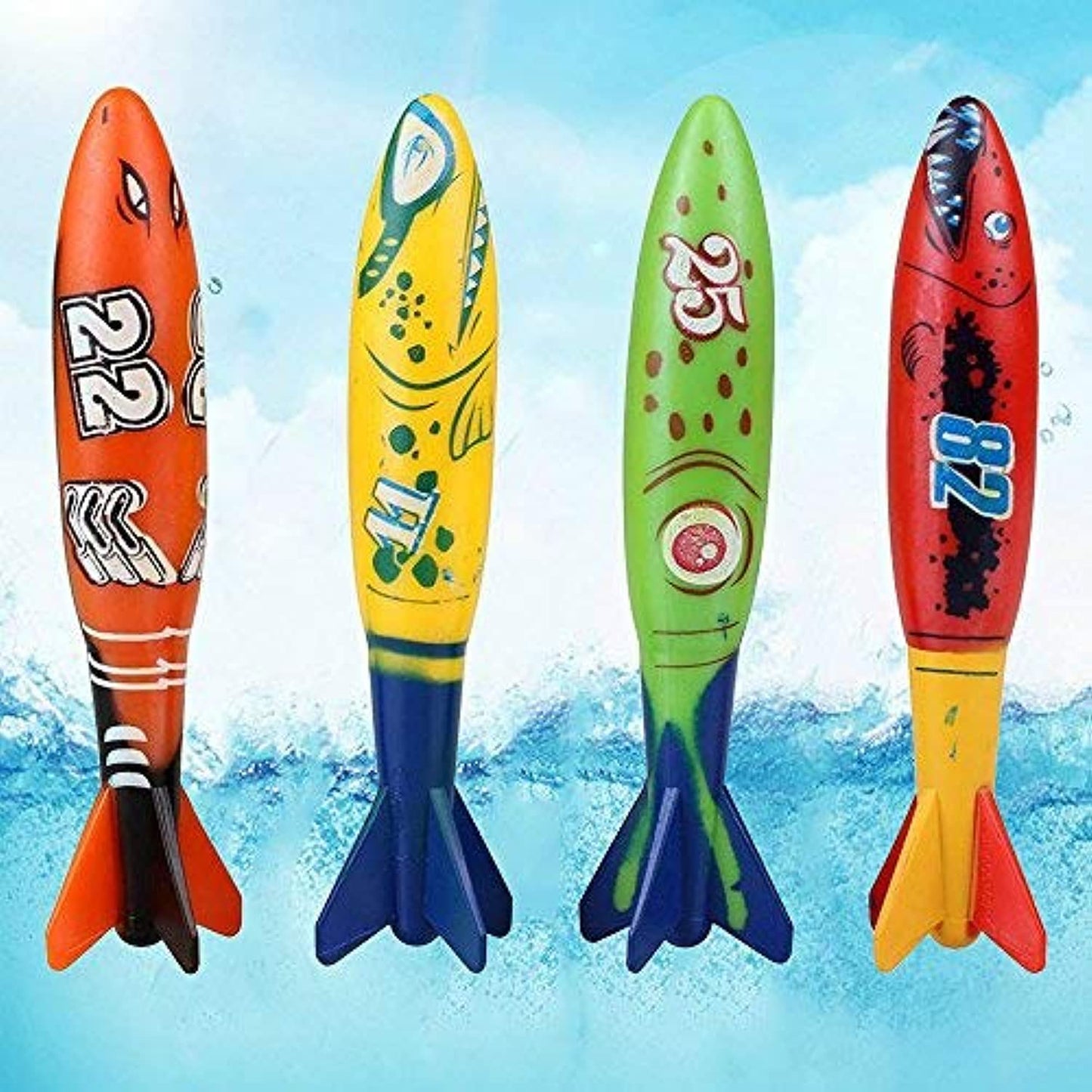 Ytuomzi Pool Diving Toys tossing Bandits Underwater Gliding Shark Swimming Glides Toys Small Water Rockets 4 Colorful Fun Toy for The Pool and Bath