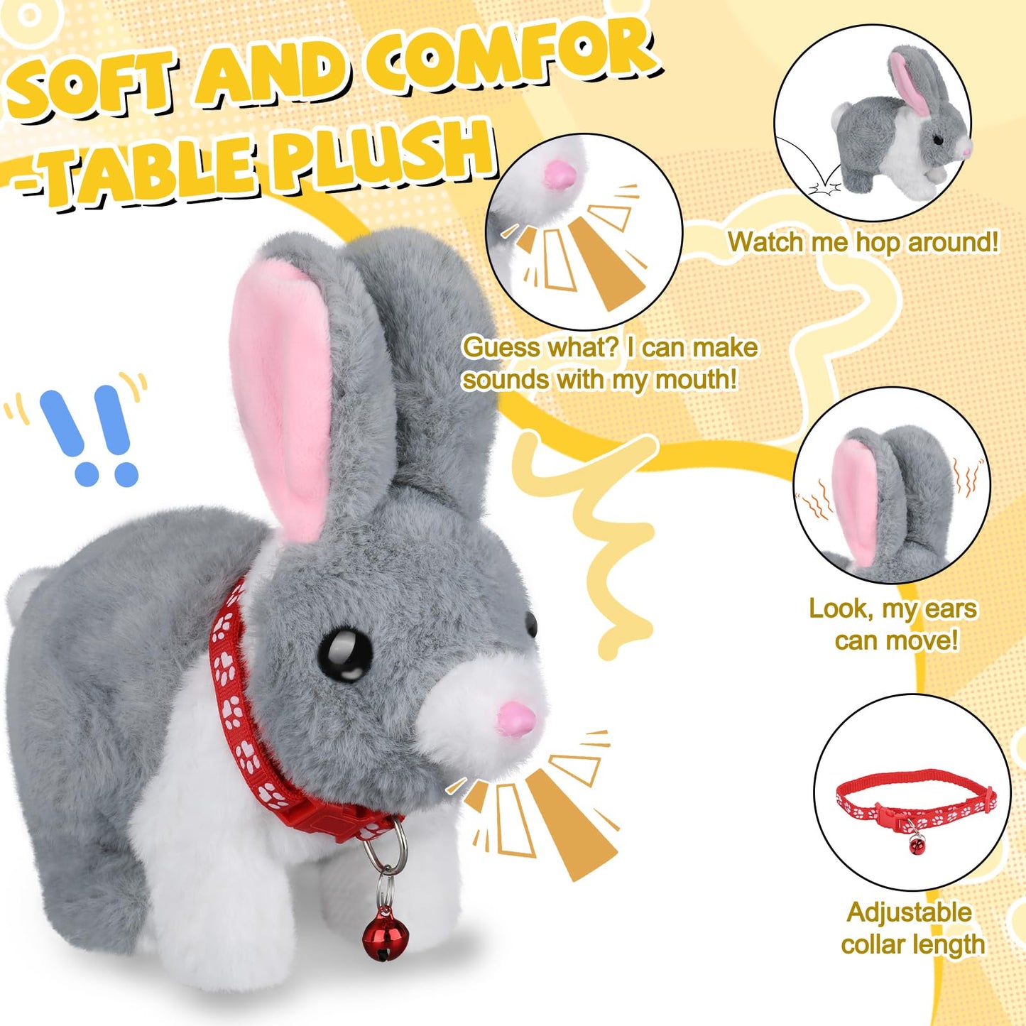 Cute Hopping Rabbit Stuffed Animal For Kids, Interactive Bunny Plush With Jumping, Wiggling Ears, And Sounds, Ideal Bunny Toy For Kids Aged 3-7, Perfect For Easter, Birthday