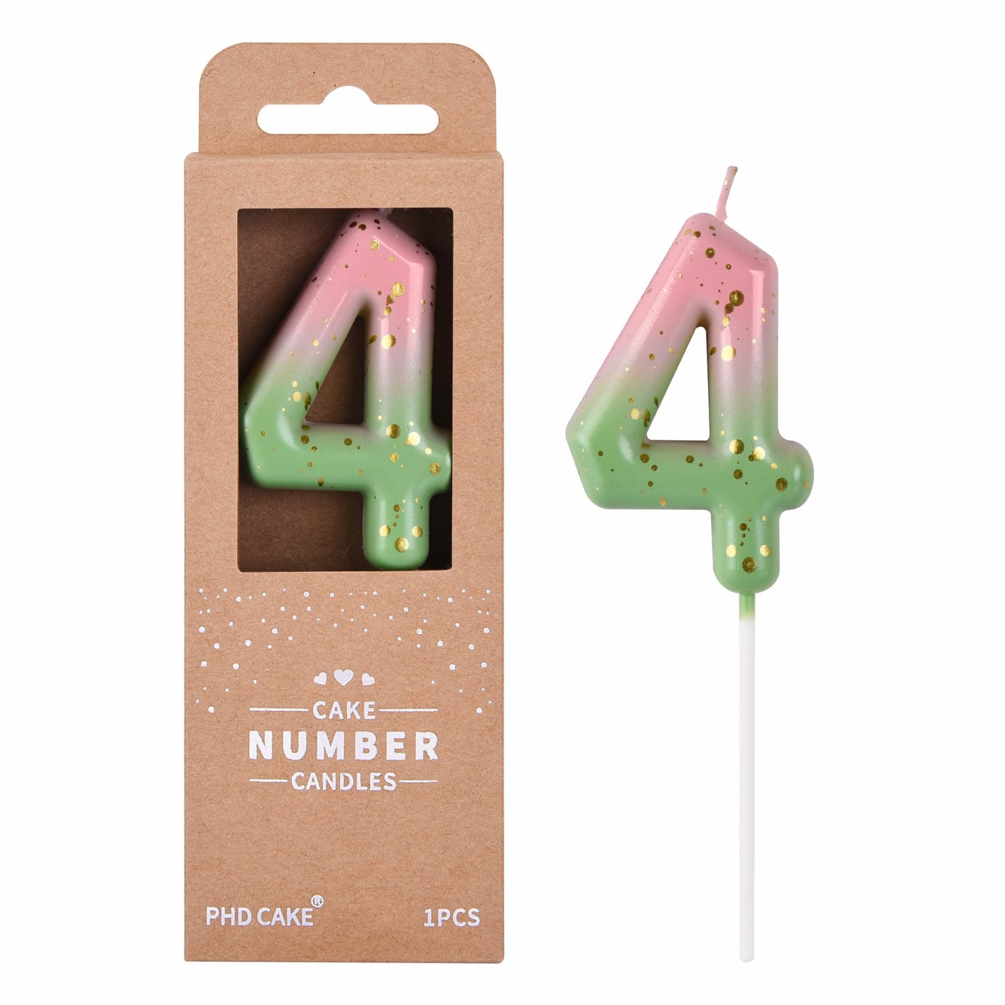 PHD CAKE 2.76 Inch Classical Pink Green Gold 4 Number Birthday Candles, Gold Number Candles, Cake Number Candles, Party Celebrat
