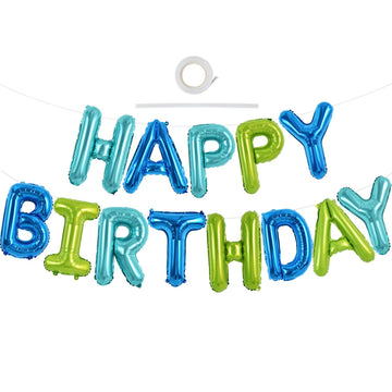Toniful Blue Green Happy Birthday Balloons Banner 16 Inch Mylar Foil Letters Birthday Sign Bunting Reusable For Girls Boys Kids