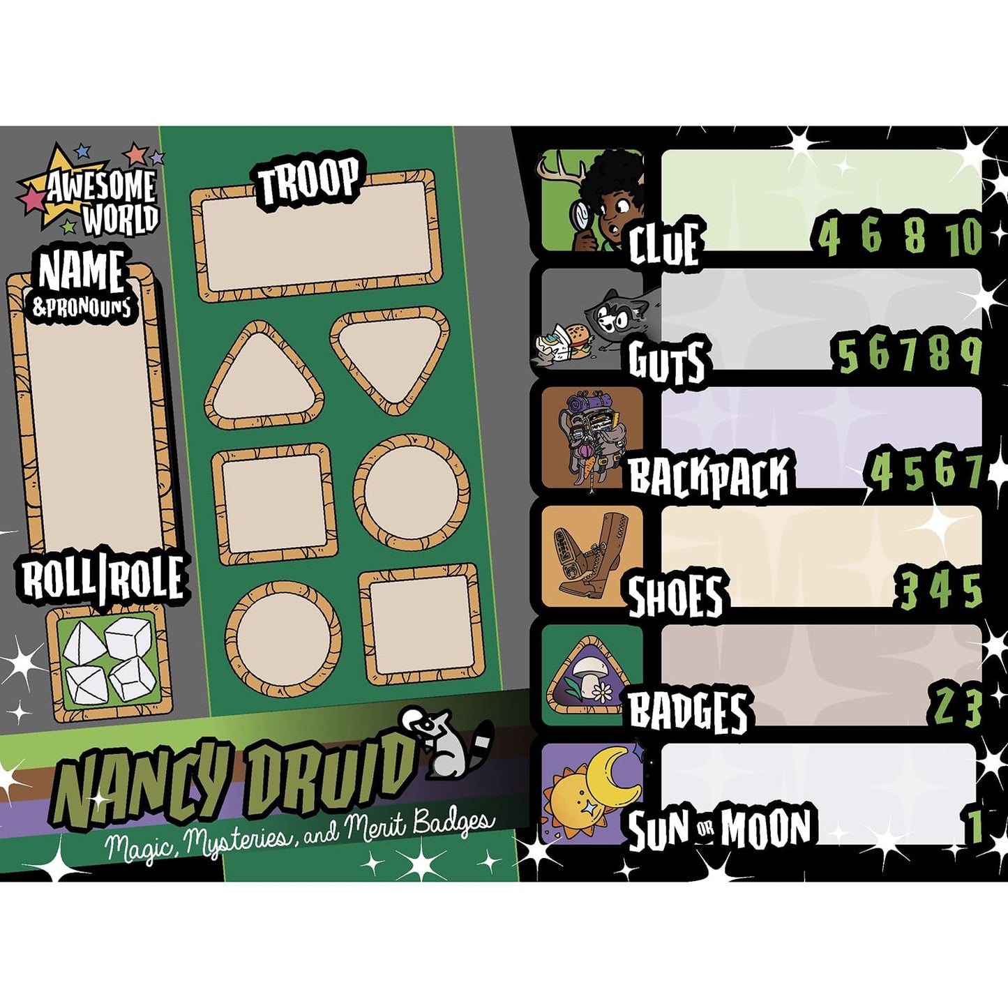 9th Level Games: Nancy Druid - Softcover RPG Book, Polymorph, Magic Mysteries & Merit Badges, Solve Natures Cutest Mysteries, A