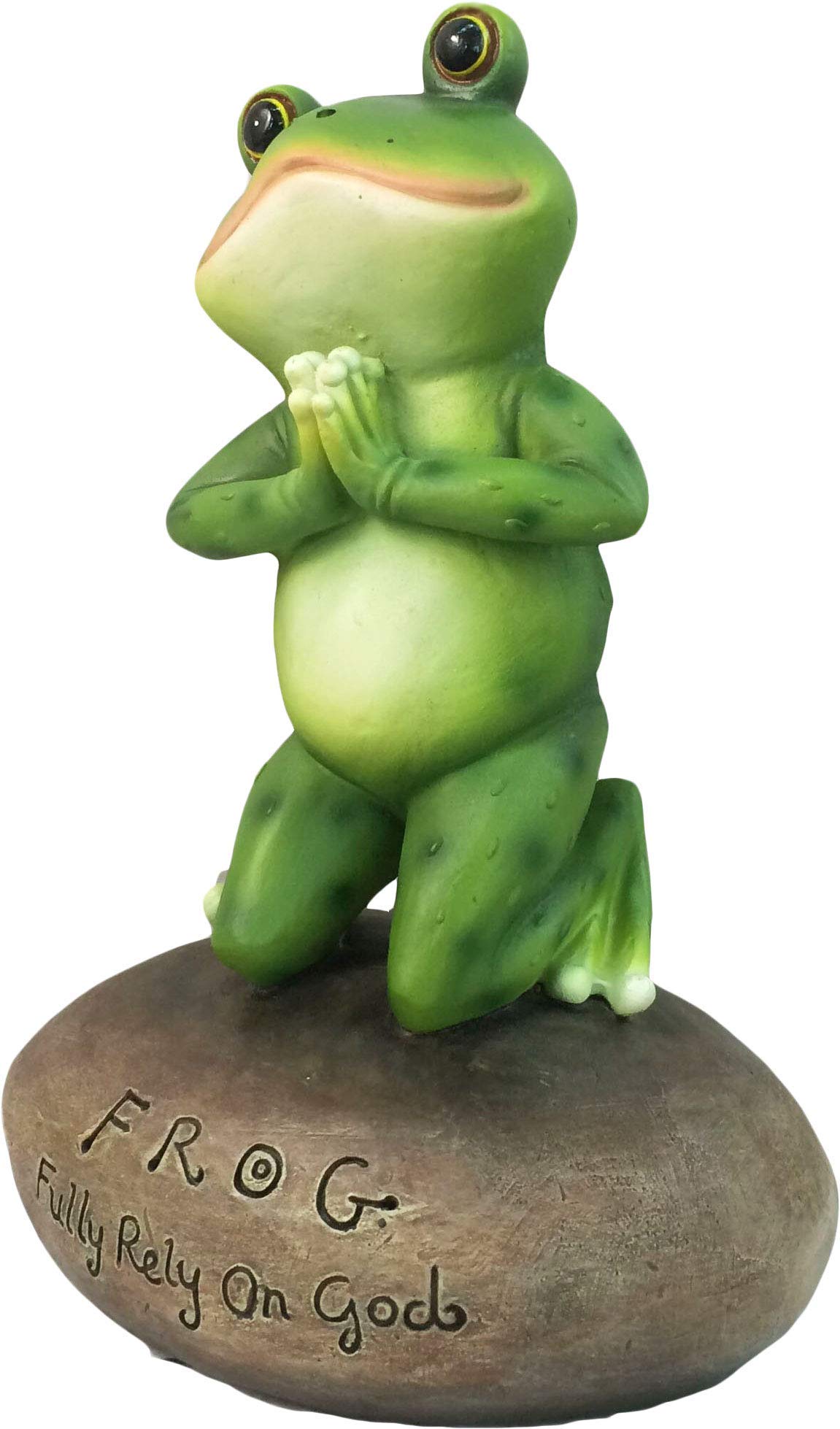 Dwk 6.5' Blessed Assurance Inspirational Cute Praying Frog On Rock Statue Novelty Collectible Frog Figurine Christian Religious Garden Decor