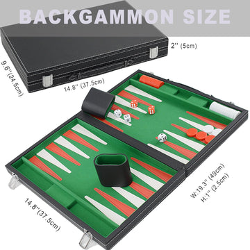 Vovotuzzi Backgammon Sets for Adults, 15'' Backgammon Set Leather Large, Travel Backgammon Board Games - Classic Board Game (Gre