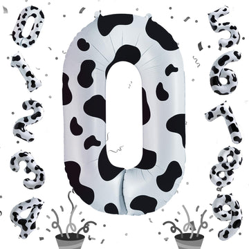 Cow Print Number Balloons For Kids, 40 Inch Foil Helium 0-9 Set Balloons, Self Inflating Big Number 0 Balloon For Boys Girls Bir