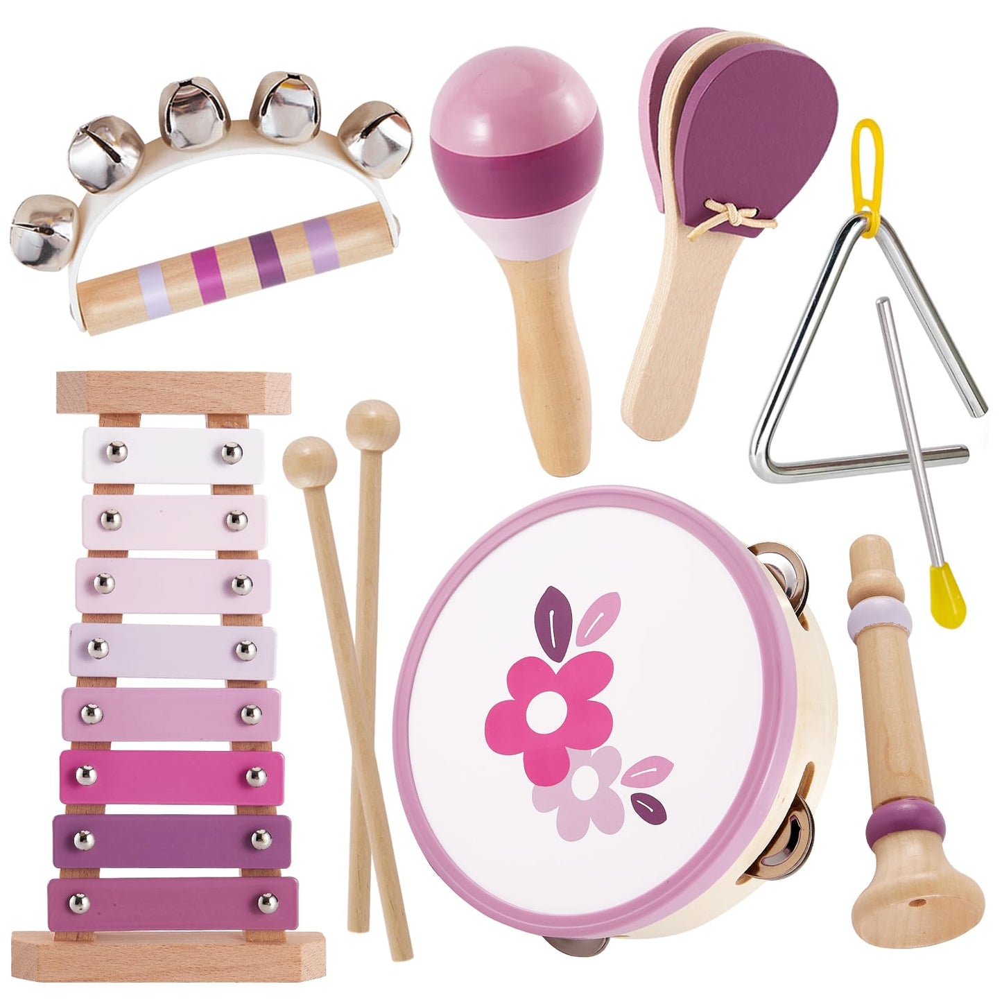BUYGER Musical Instruments Set  Wooden Montessori Baby Percussion Instruments Toys for Toddler 1 2 3+ Yeas Olds Preschool Educational Birthday Gift for 3 4 5+ Year Old Kids Boys Girls