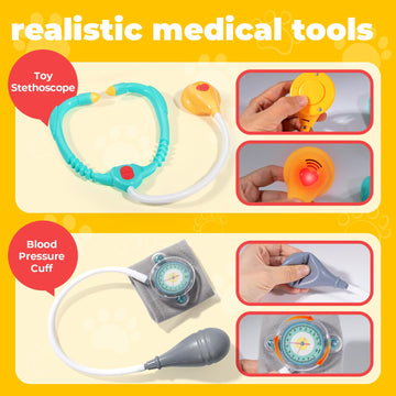 Veterinarian Kit for Kids, Pretend Play Doctor Set with Dog Toy, Tote Bag, Stethoscope Toy, Pet Vet Playset for Kids Ages 3+