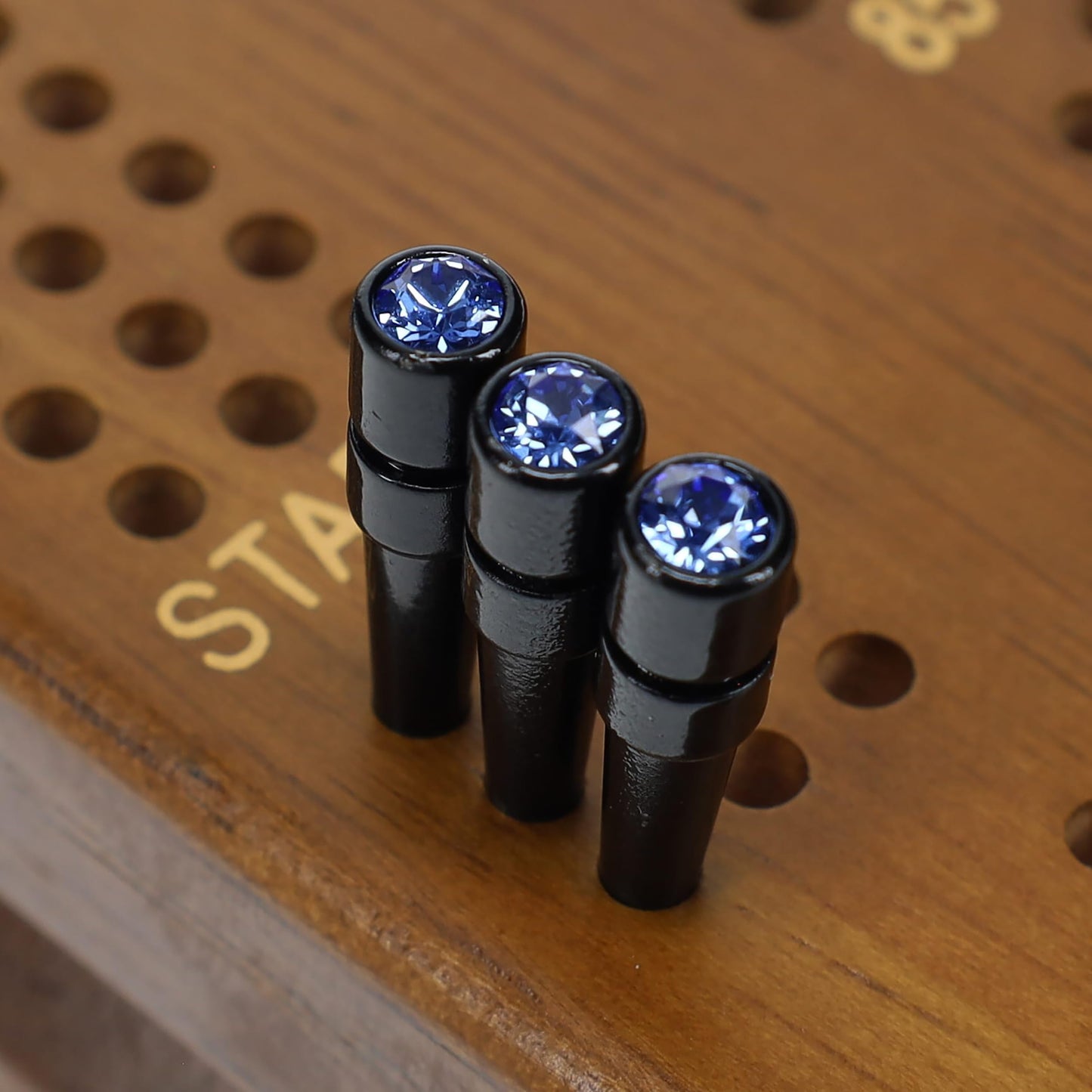 WE Games Black Metal Cribbage Pegs with Austrian Crystals - Set of 3 - Cobalt Blue