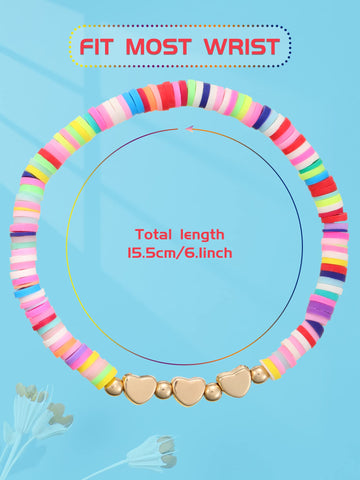 Sureio 24 Pcs Colorful Friendship Bracelets Letter Heart Smile Bracelets Surfer Bracelets Stretch Beaded Kids Bracelet for Girls