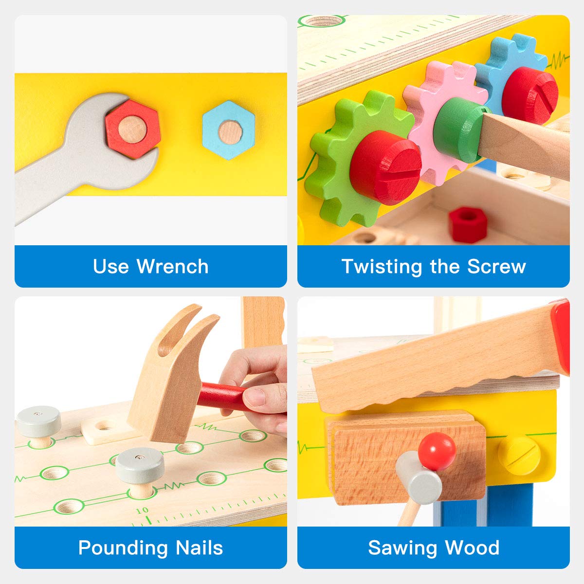 ROBUD Wooden Tool Workbench Toy for Kids & Toddlers, with Wood Tool Set Gift for Boys Girls 3 Year Old and Up