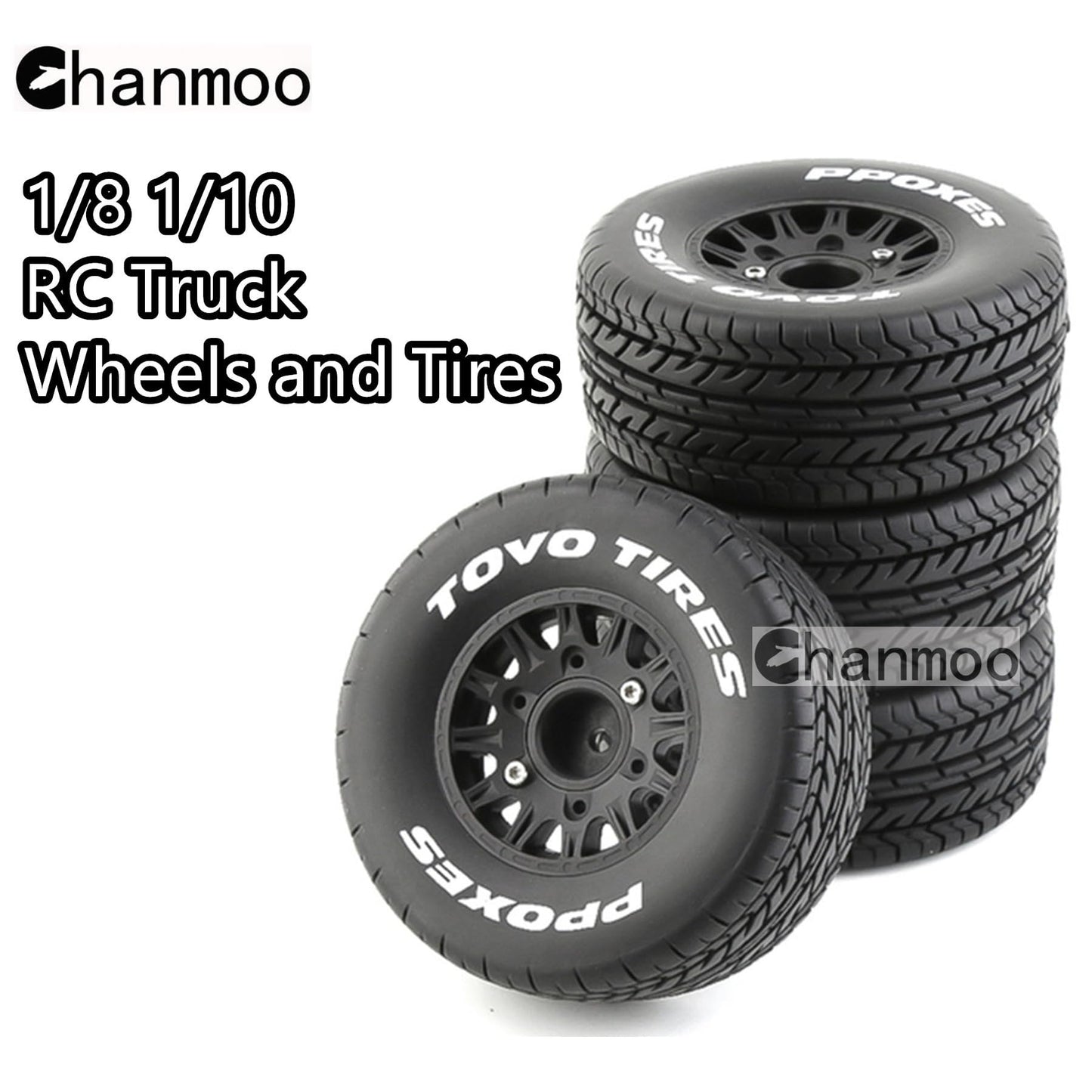 Chanmoo 1/10 RC Short Course Truck Tires And Wheels With 12mm 14mm 17mm Hex 113mm 1/8 Rubber Tyres For 1/8 or 1/10 Scale On Road