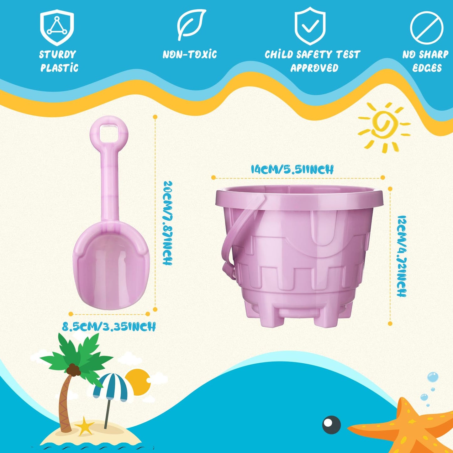 Sosation 100 Pcs Sand Buckets and Shovels for Kids Bulk 5.5 Inch Plastic Castle Model Sand Buckets and Beach Shovel Toys Beach P