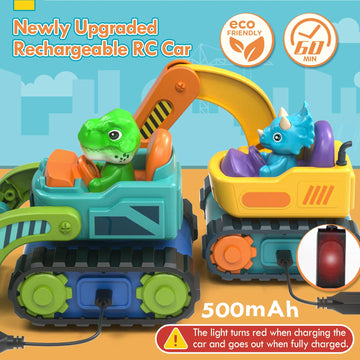 Lehoo Castle Construction Toys, 2 Pack Remote Control Car for Toddlers 1-3, Rechargeable Excavator Toy Bulldozer Toys for 2 Year