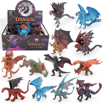 12 Pcs Dragon Toy Figures  5 Large Realistic Hand Painted Mythical Figurines  Assorted Designs for Kids Party Favors & Cake Toppers