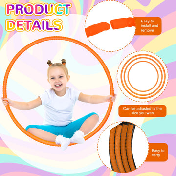 Shappy 6 Pcs Exercise Hoop Detachable Adjustable Plastic Toy Playground Toys Colored Hoop Circles For Teens Games Gymnastics Dog Agility Equipment Party Decor(24 Inch,Orange)