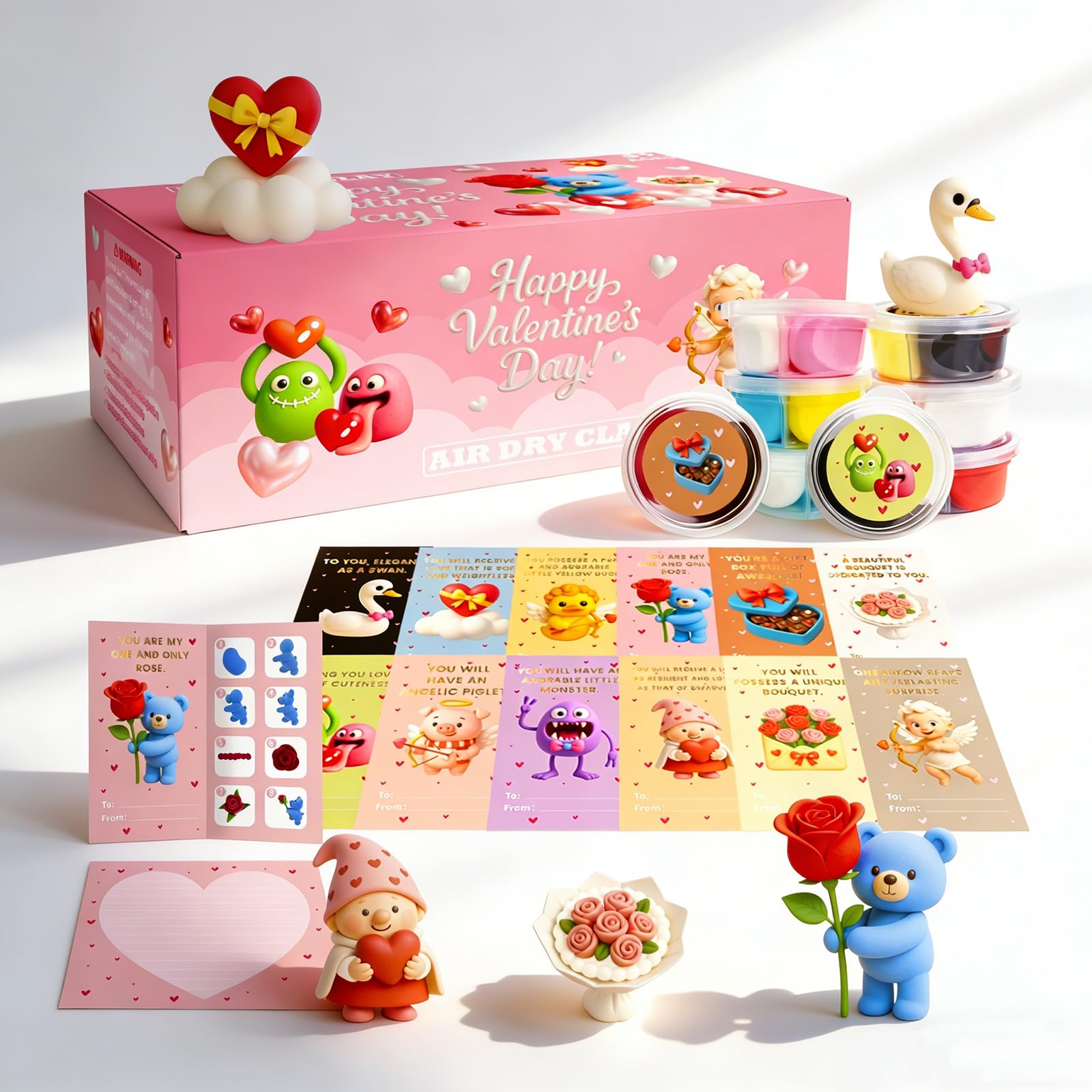 12Pack Valentines Day DIY Crafts Kit - Air Dry Clay Valentines Day Crafts for Kids - Creative Air Dry Clay Modeling Indoor Dec