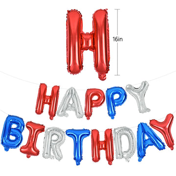 Toniful Happy Birthday Balloons Banner 16 Inch Mylar Letters Birthday Sign Banner Balloon Bunting Reusable For Patriotic Party S