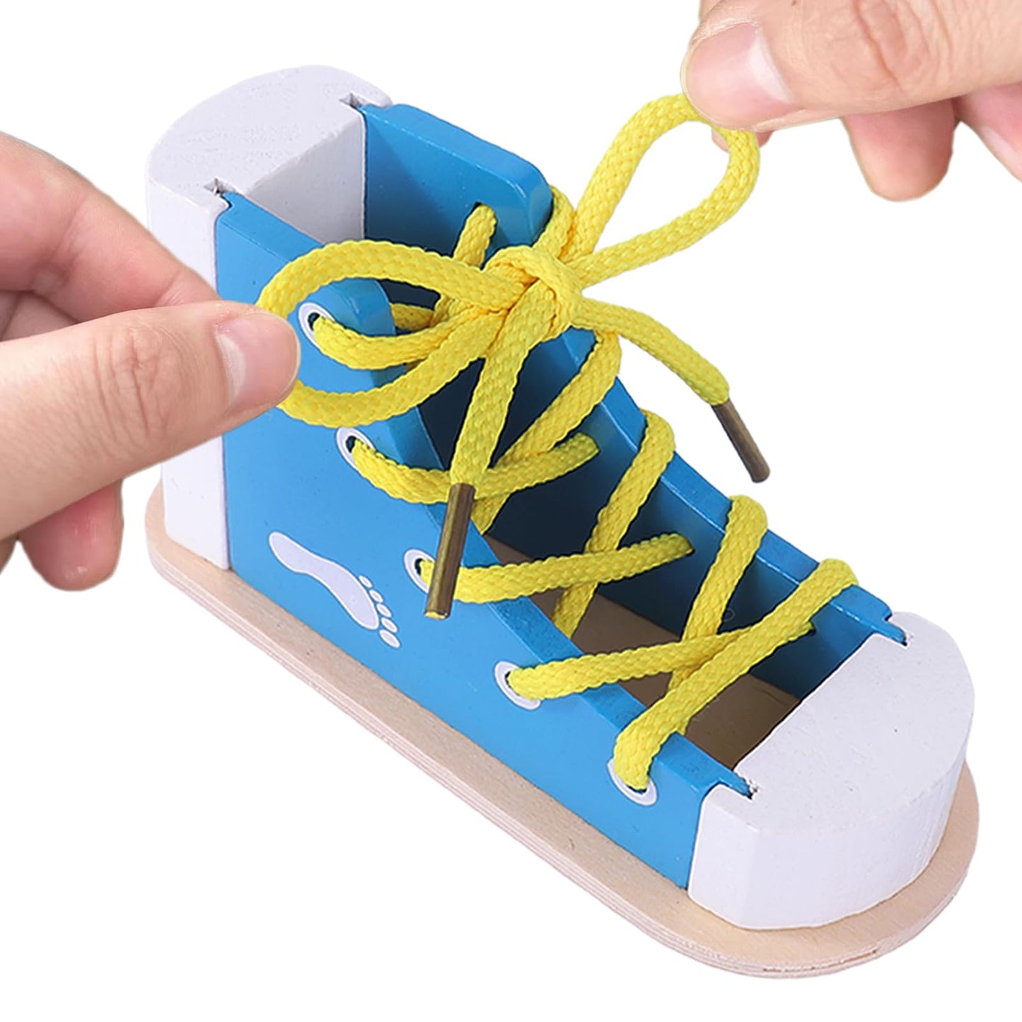 Learn To Tie Shoes - Wooden Lacing Shoe Tying Practice For Kids,Safe & Reusable Wood Shoelaces Tying Toy Educational Toy/Blue