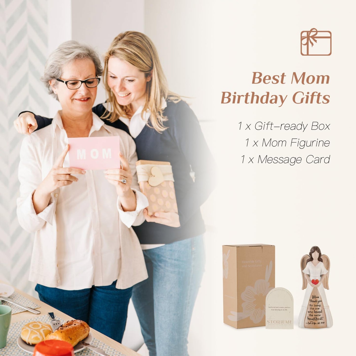 Storieme Mom Angel Figurine - Sentimental Resin Statue for Christmas, Birthday, Mothers Day Gift