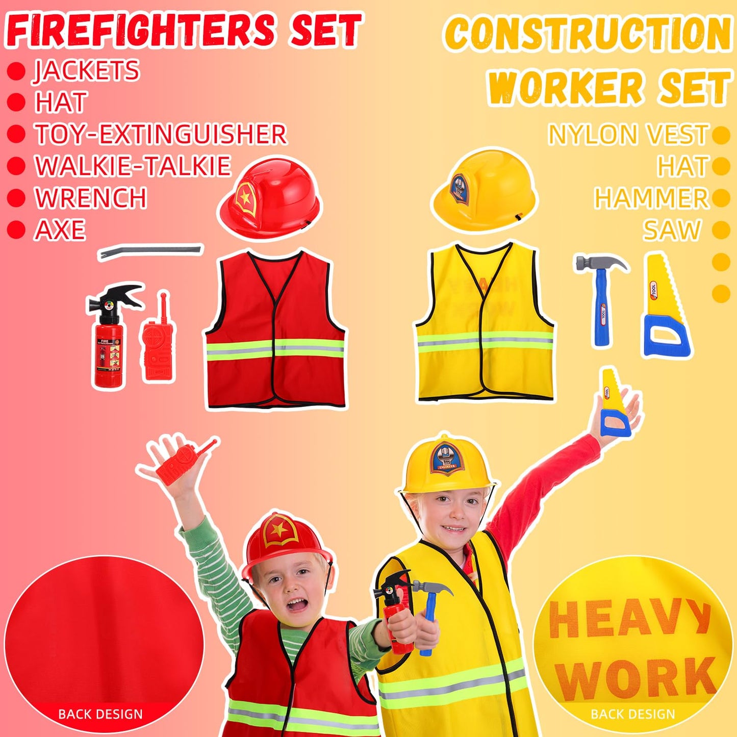 Vicenpal 4 Sets Kids Dress Up Costumes Police Officer Costume Doctor Construction Worker Fireman Costume Scientist Lab Dress Up