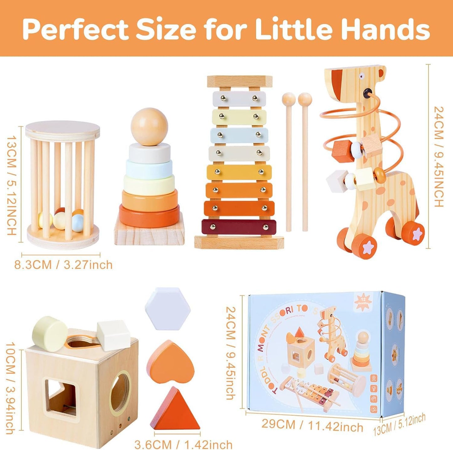 Smartwo Wooden Montessori Toys Set for Toddlers Wooden Toy Set for Babies Educational Object Permanence Box Xylophone(Glockenspiel) Stacking Rattle Birthday Gift for Boys Girls Ages 1 2 3 4 5