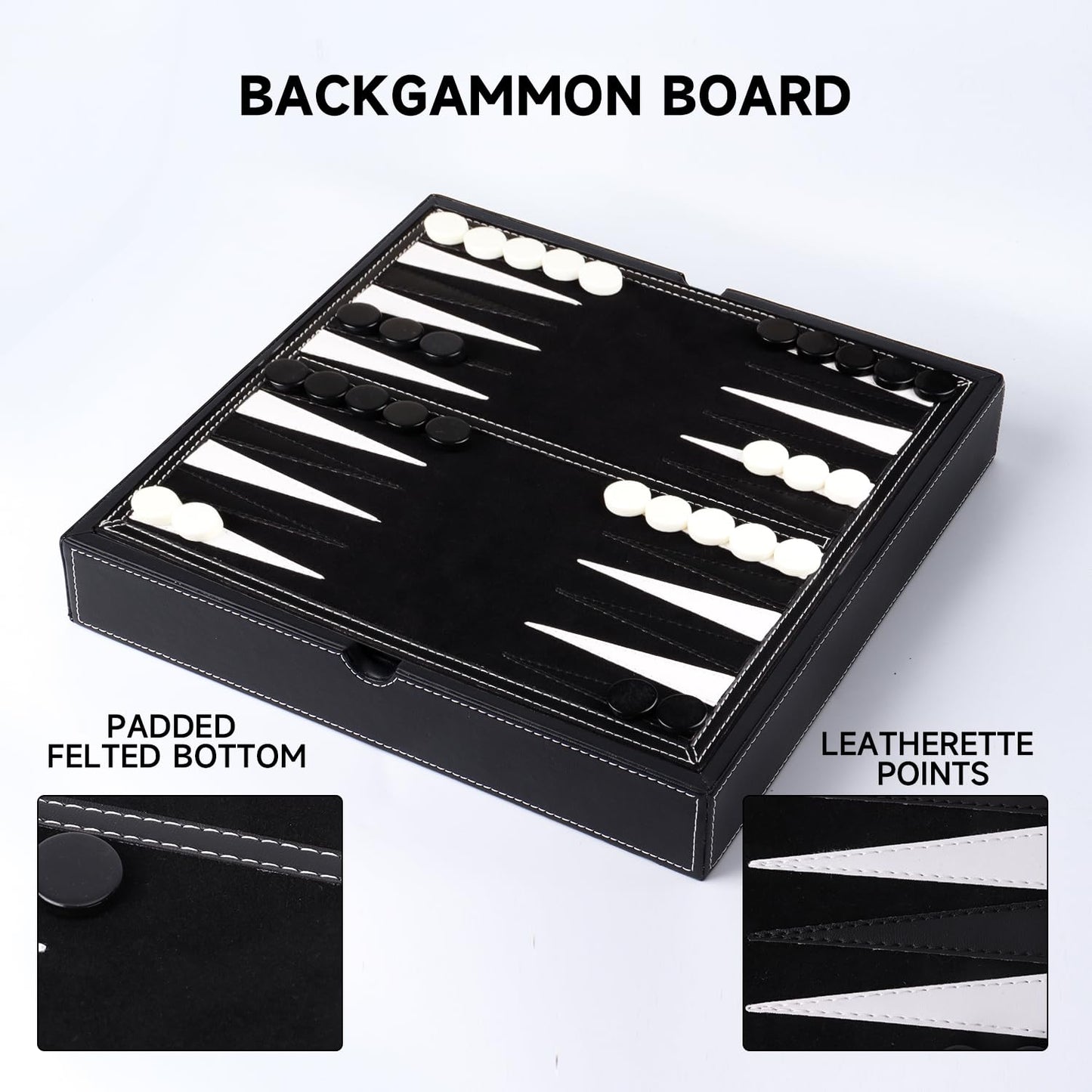 GSE Games & Sports Expert 12.5" Premium Leather 3-in-1 Chess, Checkers & Backgammon Set - Classic Board Game for Kids & Adults