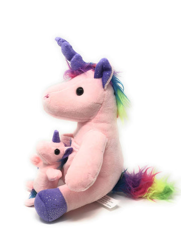 Funstuff Soft Plush Unicorn with Pouch & Mini Foal - 10.5 Pink Medium Stuffed Animal
