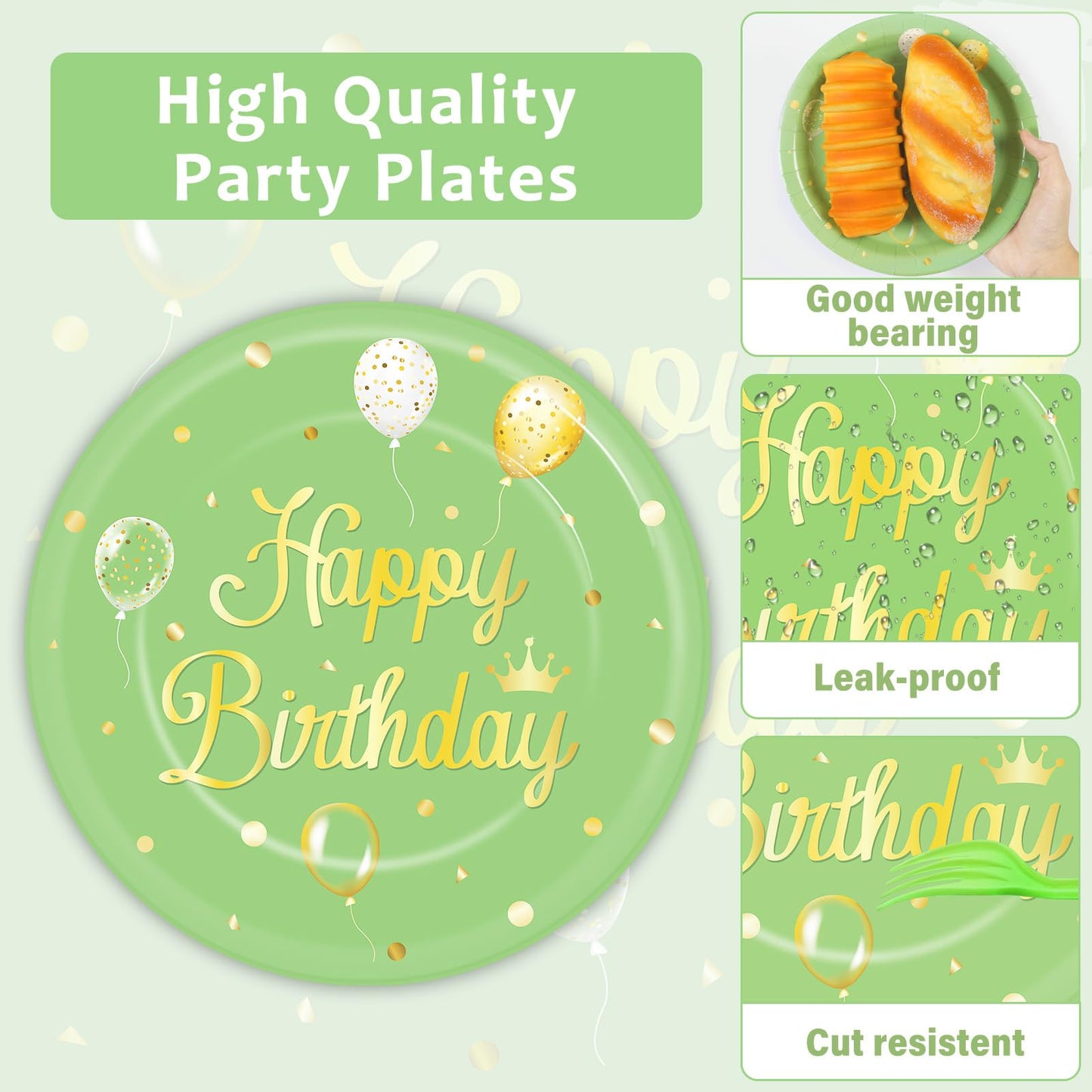 100 Pcs Sage Green Birthday Party Supplies Olive Green Gold Paper Plates Napkins Forks Tableware Set Disposable Greenery Happy B