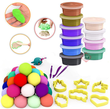 Firstly Air Dry Clay, 12 Colours Modelling Clay For Kids, Safe And NoToxic Modeling Clay & Dough 2 Tools+ 6 Pcs Small Moulds, S