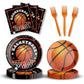 96 Pcs Basketball Birthday Party Decorations Basketball Plates and Napkins Disposable Dinnerware Tableware for Teenagers Kids Bo