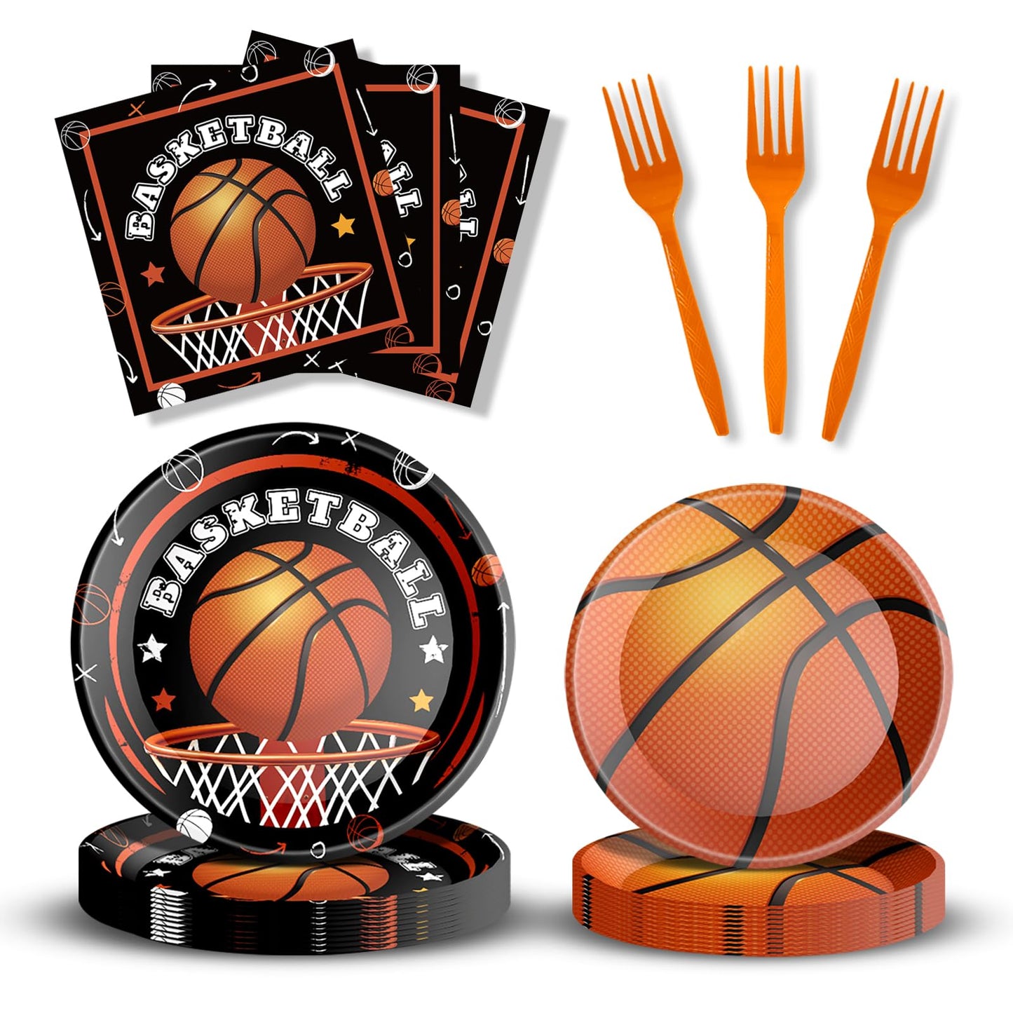 96 Pcs Basketball Birthday Party Decorations Basketball Plates and Napkins Disposable Dinnerware Tableware for Teenagers Kids Bo