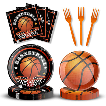96 Pcs Basketball Birthday Party Decorations Basketball Plates and Napkins Disposable Dinnerware Tableware for Teenagers Kids Bo