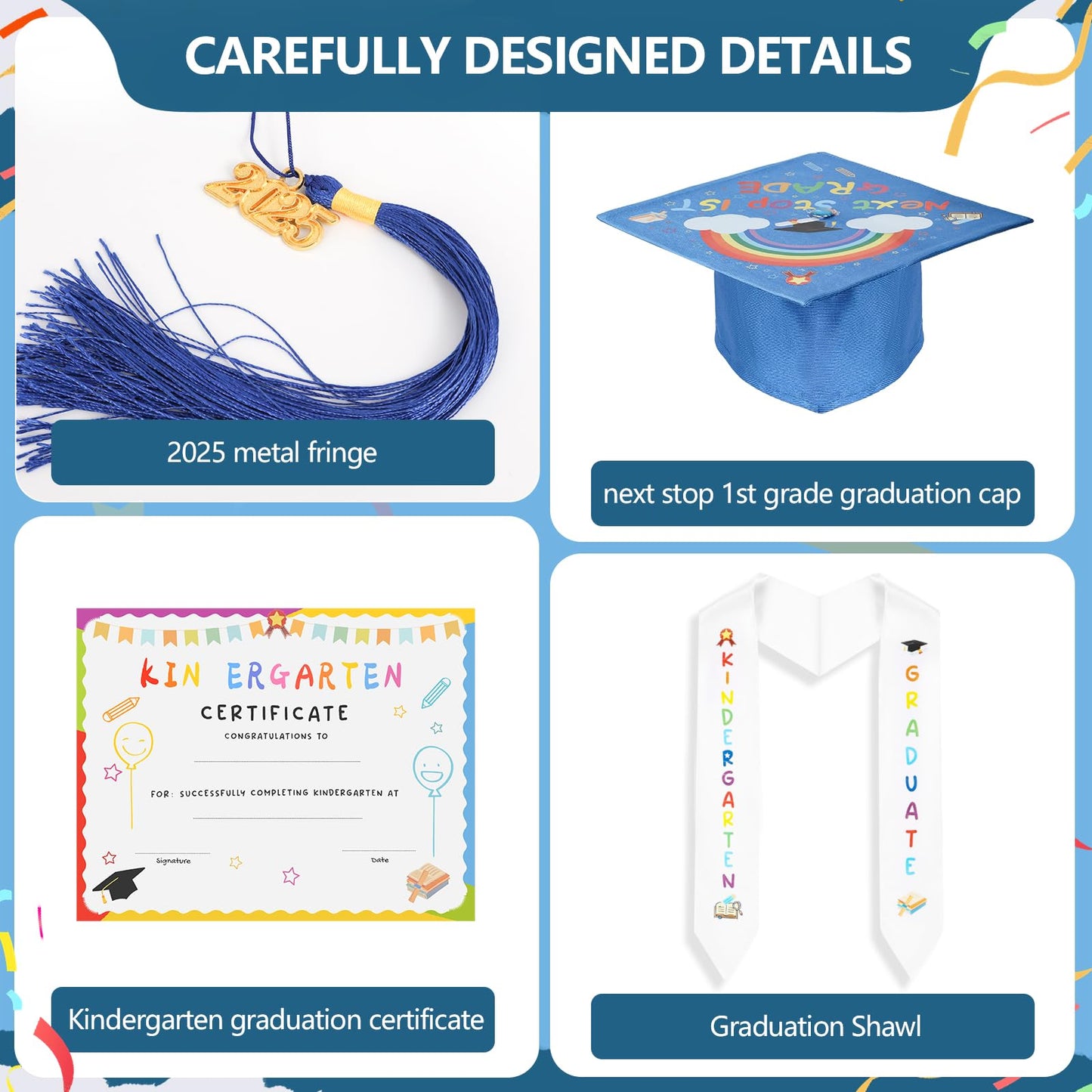 Kindergarten Graduation Cap And Gown - 2025 5-In-1 Preschool Graduate Set, Includes: Gown, Next Stop 1St Grade Cap, Graduate Sto