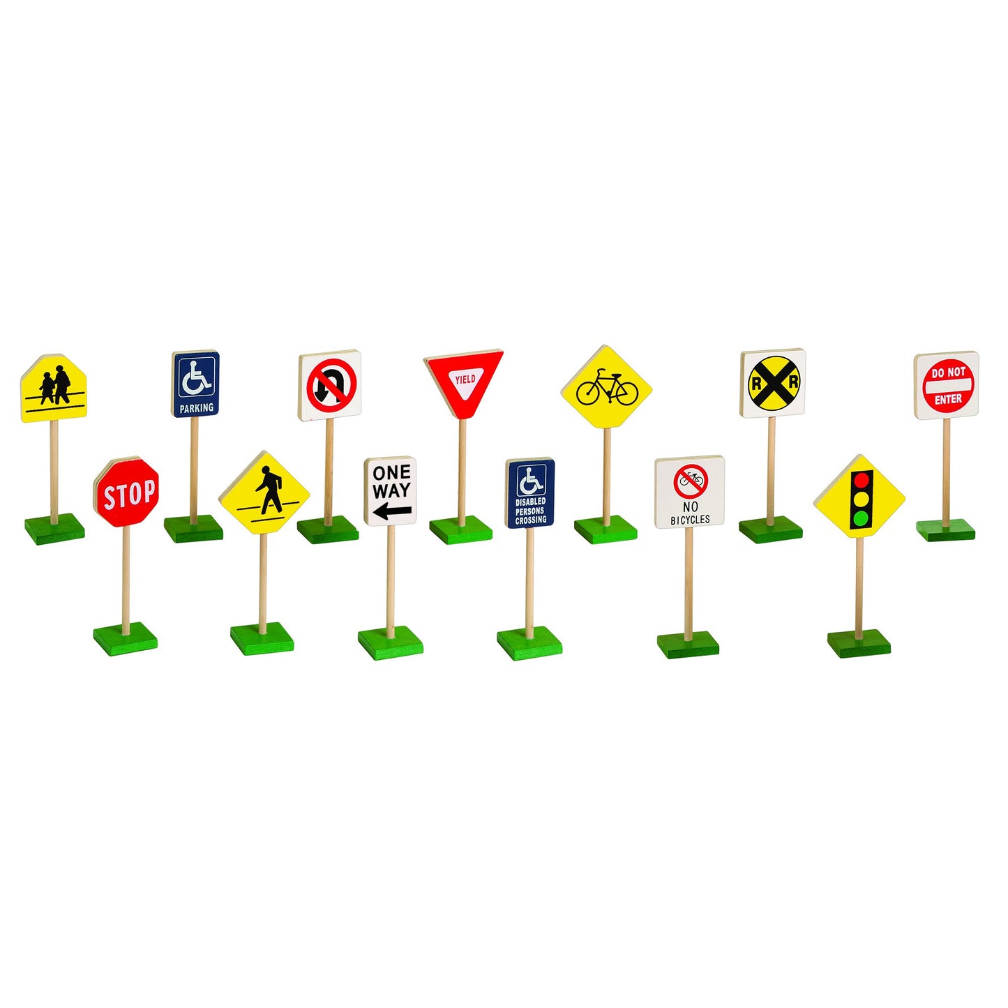 Guidecraft 7" Wooden Block Play Traffic Signs Set - Multicolor Rubberwood Educational Toys for Toddlers, Model G309