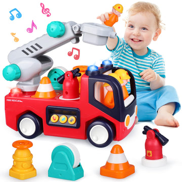 Baby Toys 12-18 Months Musical Fire Truck Toys For 1 Year Old Boys Girls Early Educational Learning Toy With Firefighting Tools/Music/Light Baby Toy Cars For 1 2 3 Year Old Boy Birthday Gifts