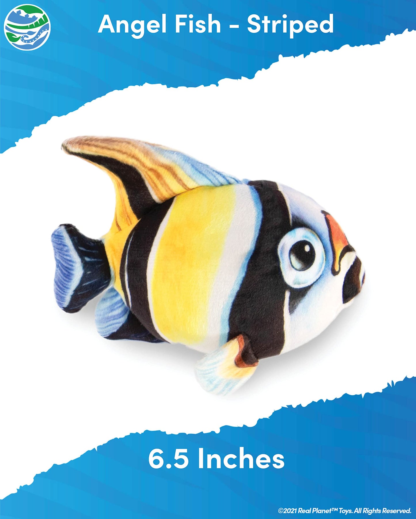 Real Planet Sea Life Plush - Soft Stuffed Animal Gift For Kids All Ages, Sea Ocean Fishing Plushie, Fun Christmas Birthday Gifts (Striped Angel Fish, 6.5') (Black/Yellow)