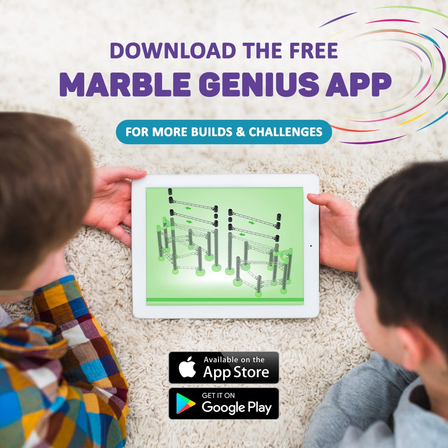 Marble Genius Marble Rails Super Set - 325 Piece Marble Run for Kids 8+, Plastic, Black/Neon Green/Silver, Model MG_RAILS_325