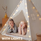 Tiny Land Kids Teepee Tent - 100% Cotton, White, Foldable with Padded Mat & Star Lights, Model ZRW-ETZP-SBN010, for Ages 3+
