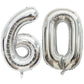 40 Inch Silver 60 Number Balloons Giant Jumbo Huge 60 Foil Mylar Helium Number Digital Balloons Silver Birthday Mylar Digital Ba