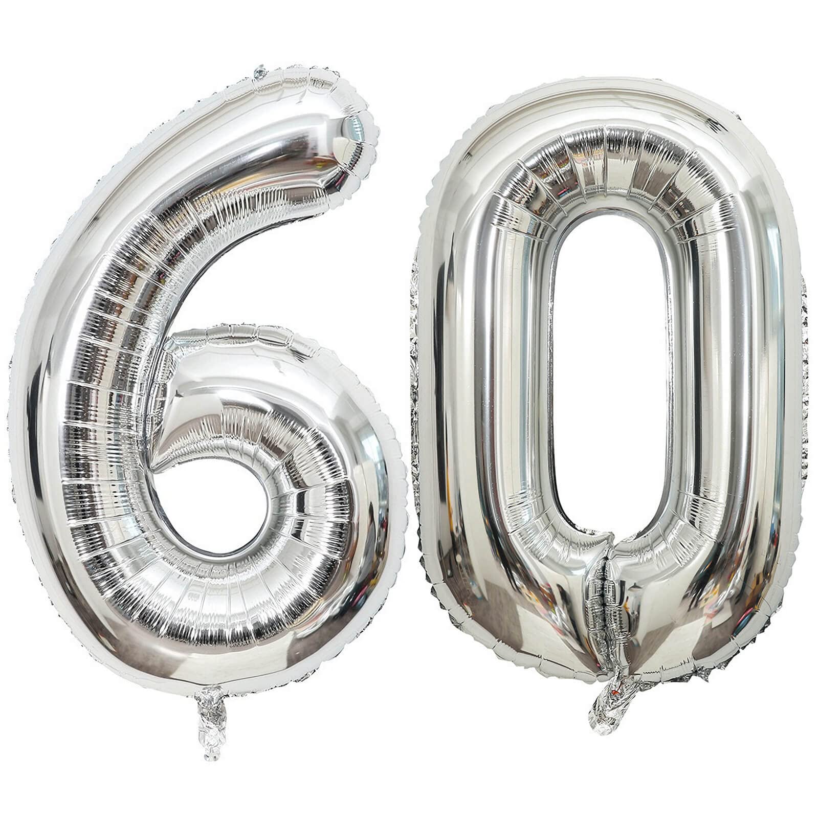 40 Inch Silver 60 Number Balloons Giant Jumbo Huge 60 Foil Mylar Helium Number Digital Balloons Silver Birthday Mylar Digital Ba