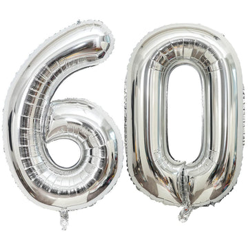 40 Inch Silver 60 Number Balloons Giant Jumbo Huge 60 Foil Mylar Helium Number Digital Balloons Silver Birthday Mylar Digital Ba