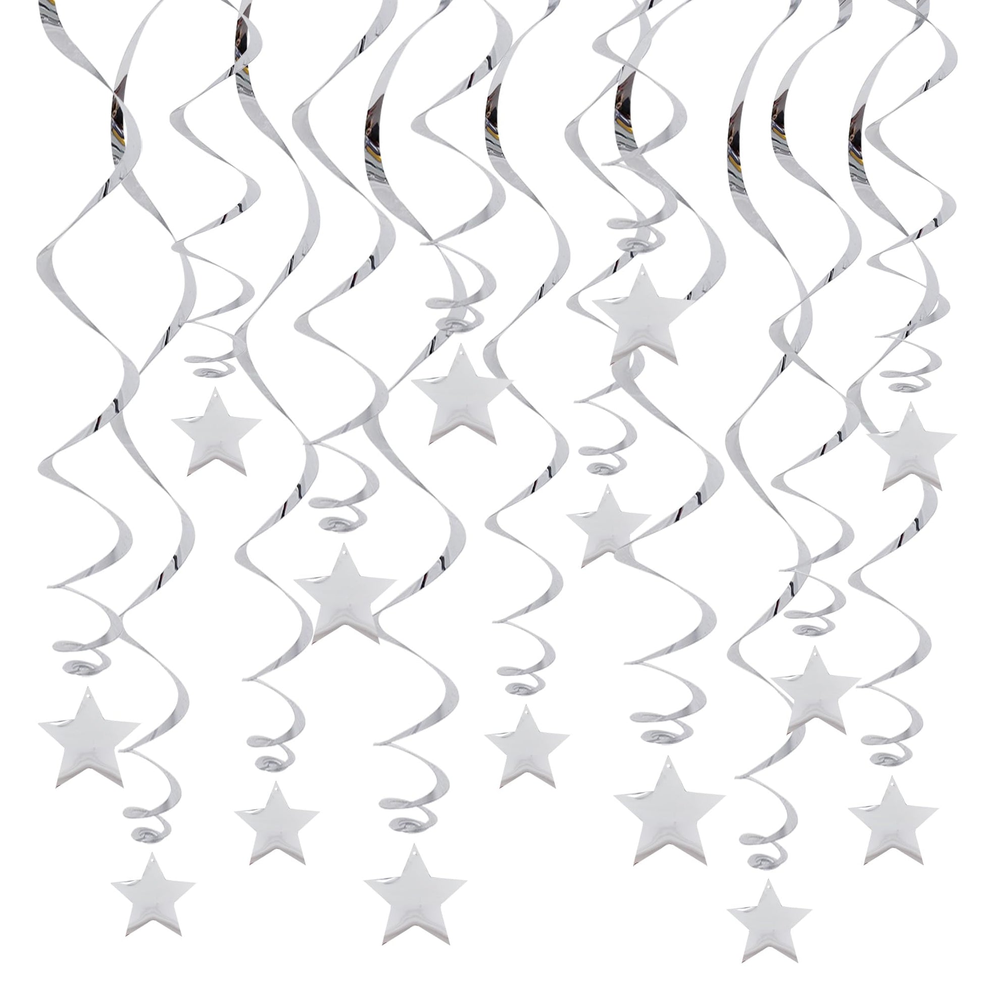 BEISHIDA Silver Star Hanging Swirl Decorations,Hanging Silver Party Supplies for Graduation Wedding Baby Shower Decorations, Pac