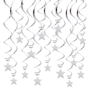 BEISHIDA Silver Star Hanging Swirl Decorations,Hanging Silver Party Supplies for Graduation Wedding Baby Shower Decorations, Pac