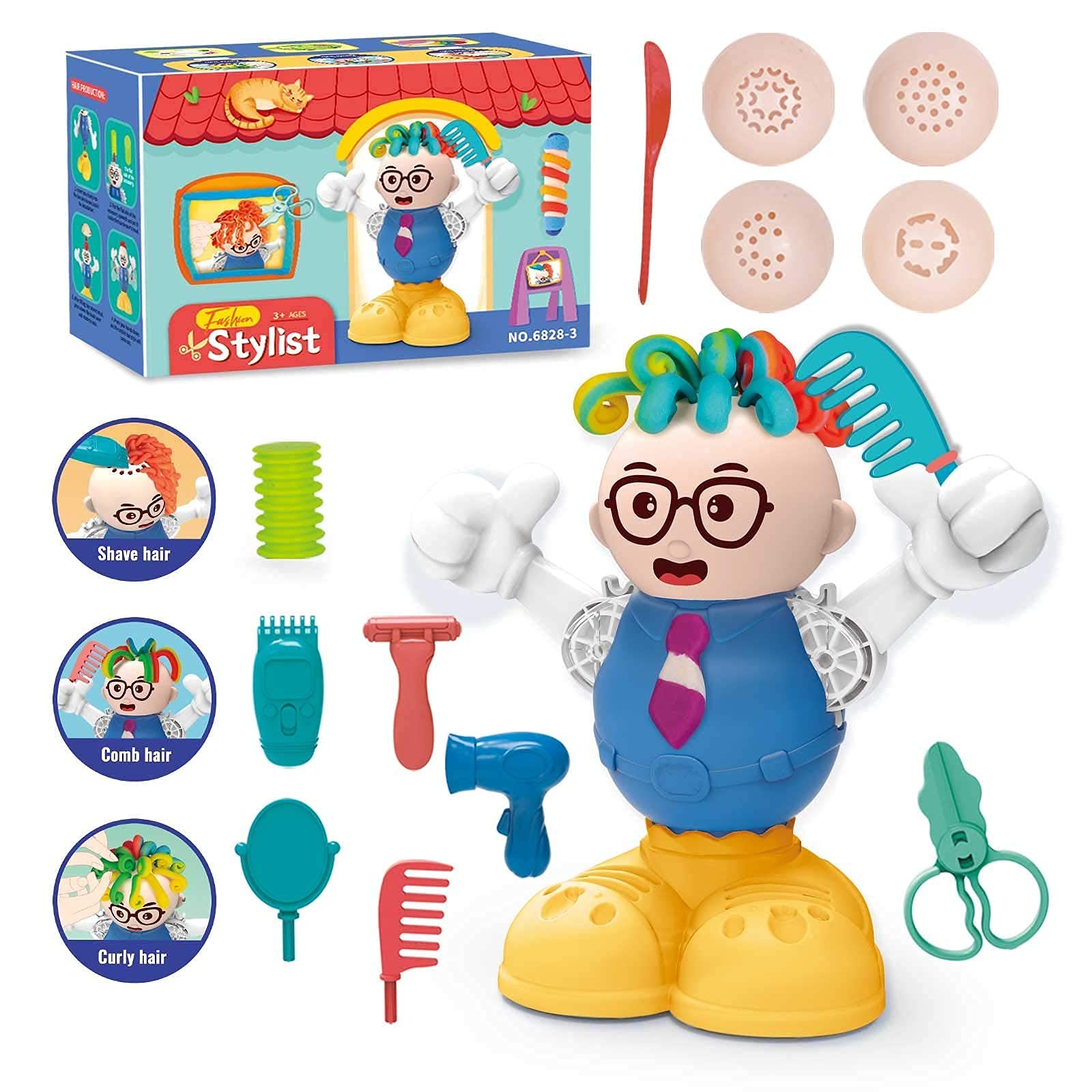 HASAYAQI Cuts Stylist Hair Salon Tools Playset,Playdough Sets for Kids Ages 4-8 Pretend Play Toys Sets for Kids Ages 2-4 Gift fo