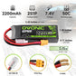 OVONIC 2s Lipo Battery 50C 2200mAh 7.4V Lipo Battery with XT60+TRX Connector for RC Car Truck Boat Airplane Helicopter Quadcopte