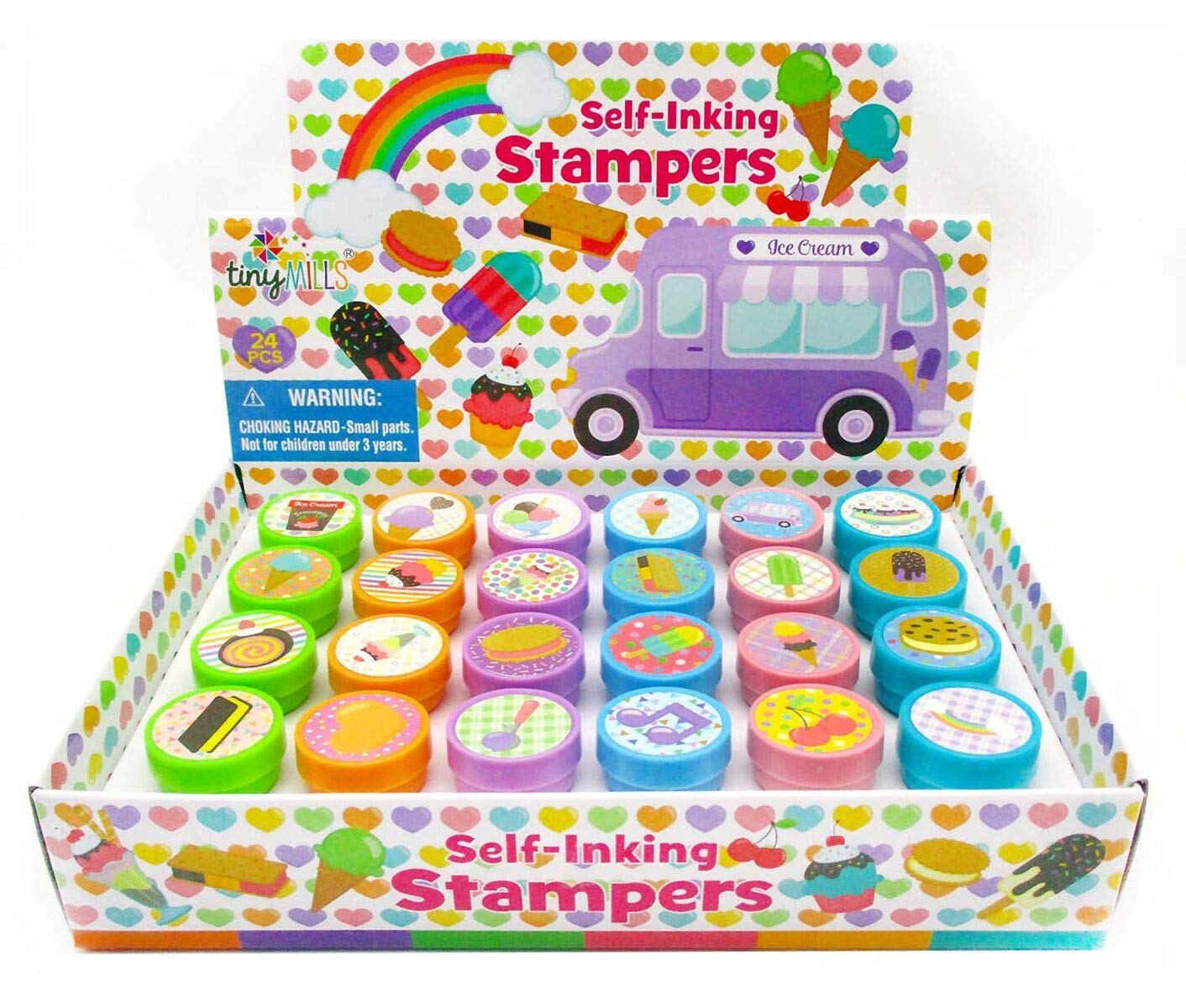TINYMILLS 24 Pcs Ice Cream Stampers for Kids Birthday Party Favor Bag Fillers Valentines Day Classroom Exchange Classroom Rewar